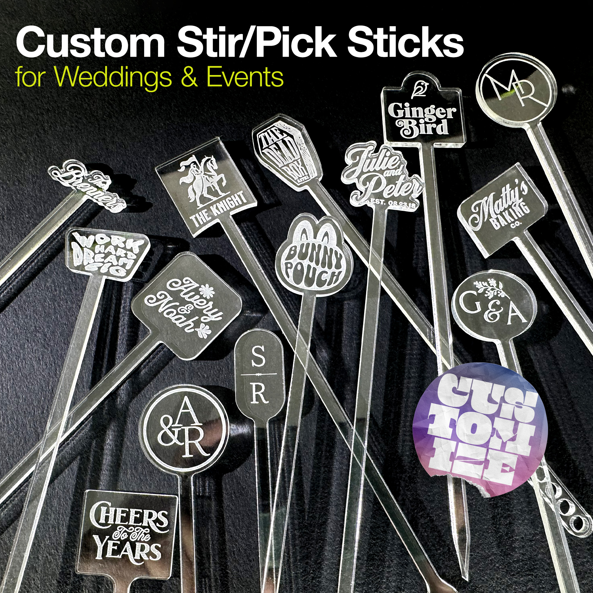 Custom Cocktail Stirrers for Wedding Event Personalized Garnish Picks Birthday Party Swizzle Stick Wedding Gift