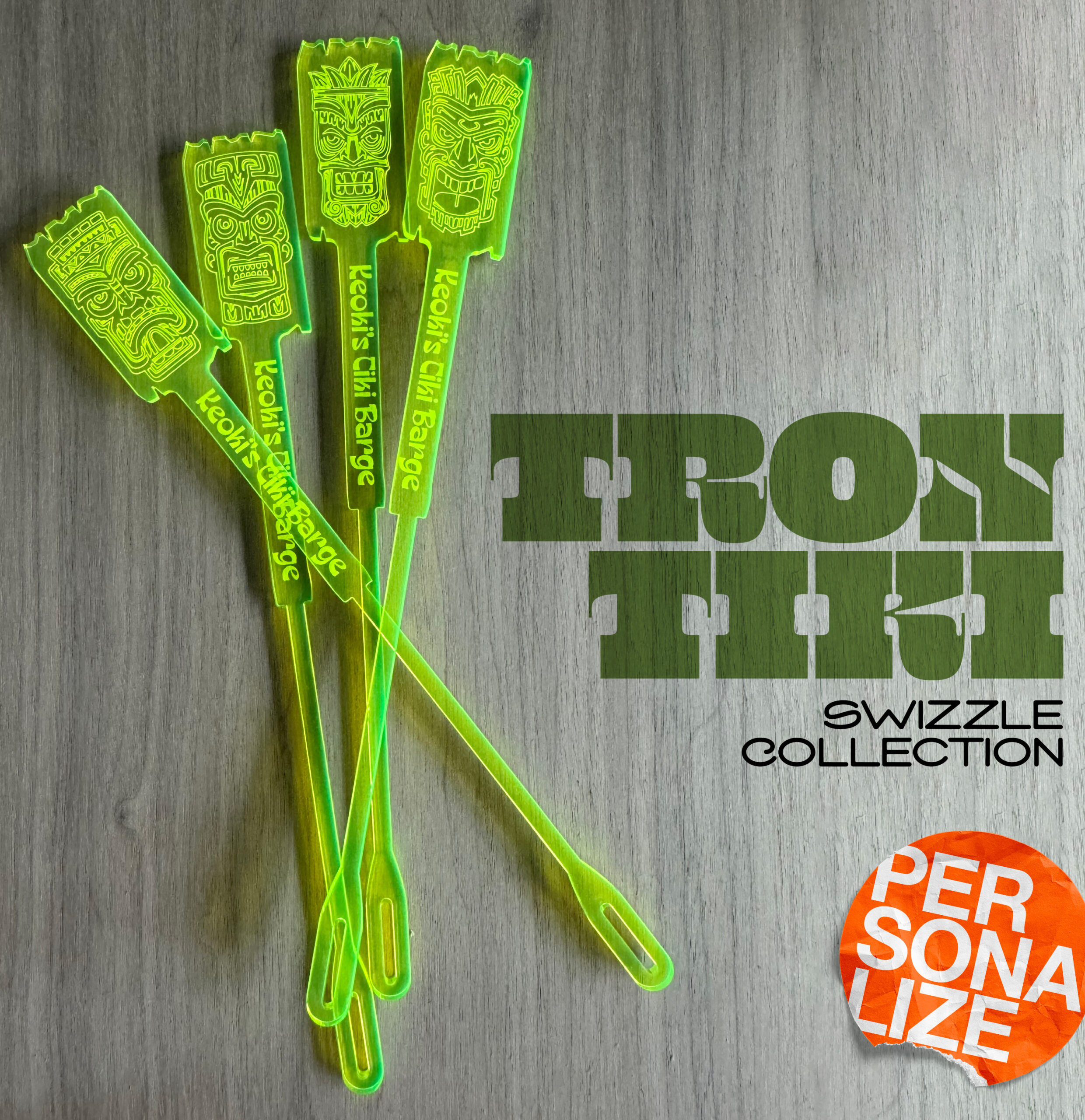 Tron Tiki Personalized Stirrer Sticks by Rivers & Caves